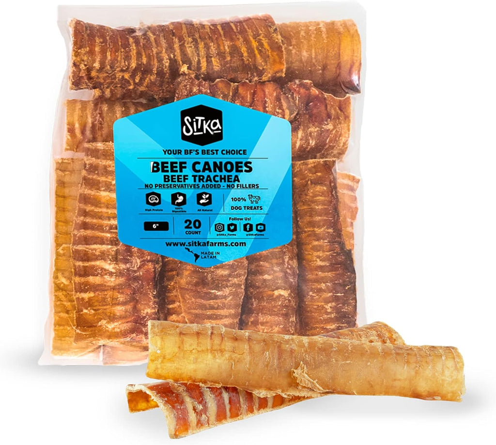 Farms Split Beef Trachea Canoes for Dogs, Dog Chews, 6 Inch, 20 Count