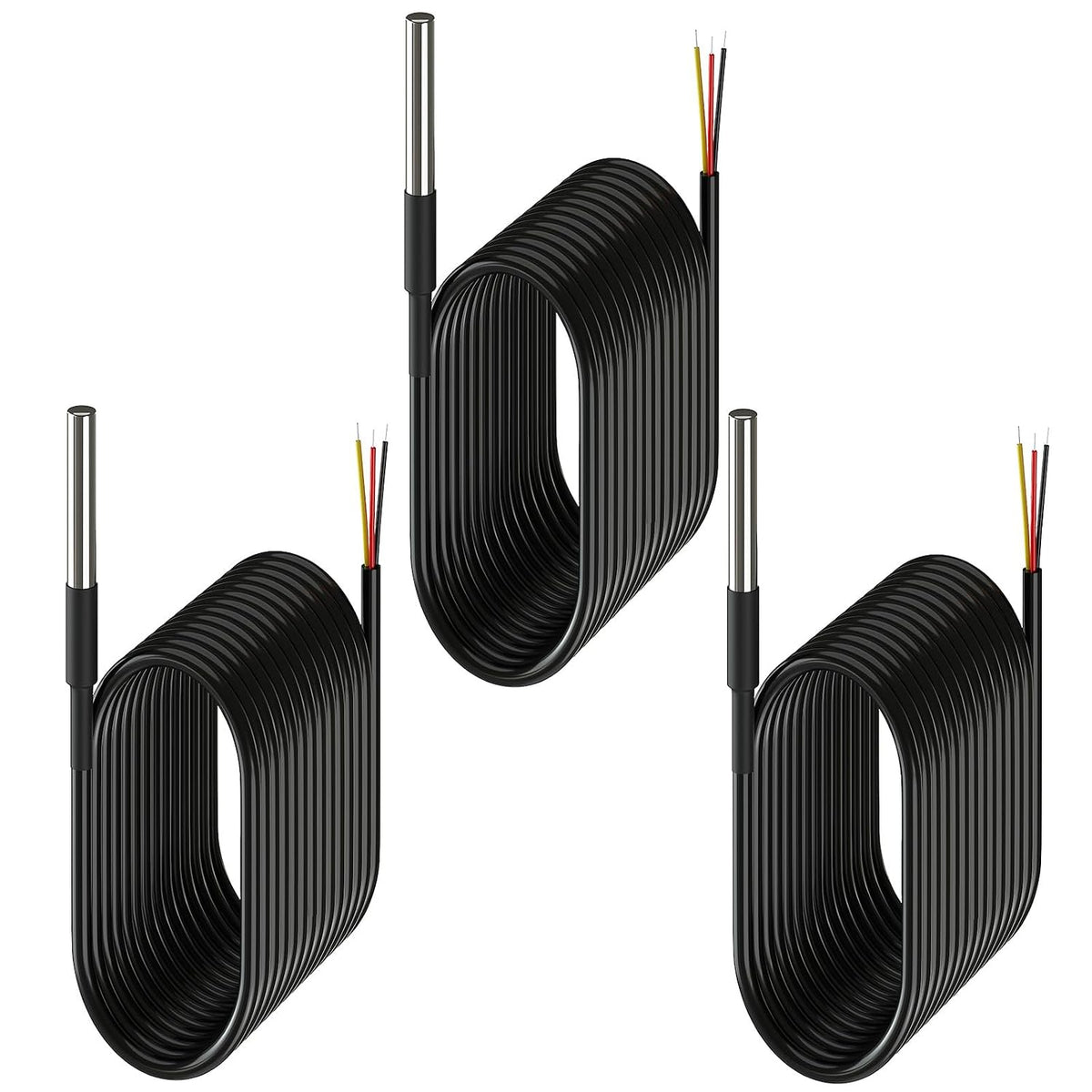 DROK 3 Pack Waterproof DS18B20 Temperature Sensor Probes 3m