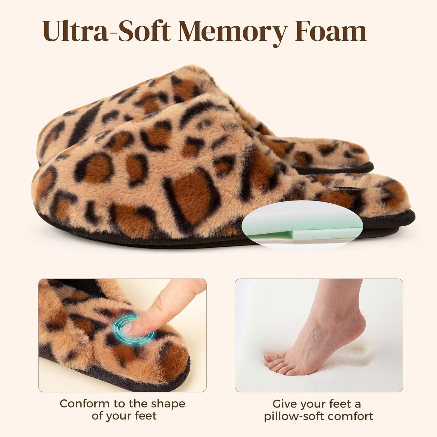 Women's Fuzzy Scuff Slippers Memory Foam Non-slip House Shoes | Indoor,faux