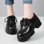 Platform Oxfords for Women Chunky Heel Lace-Up Black Leather Dress Shoes