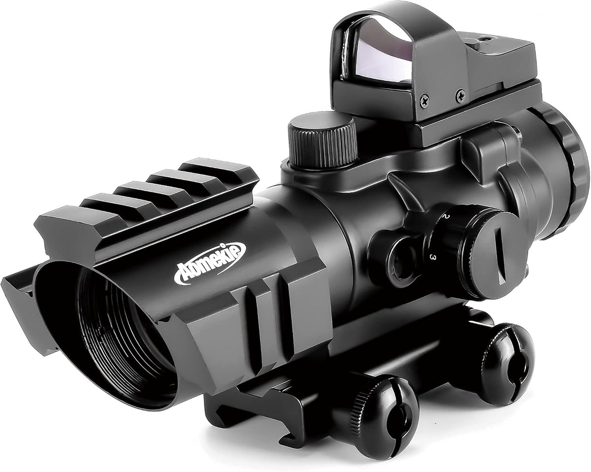 2-in-1 Combo Prism Rifle Scope 4X32 Compact Red & Green Dot Holographic with Adjustable Brightness