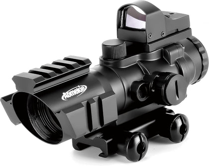 2-in-1 Combo Prism Rifle Scope 4X32 Compact Red & Green Dot Holographic with Adjustable Brightness
