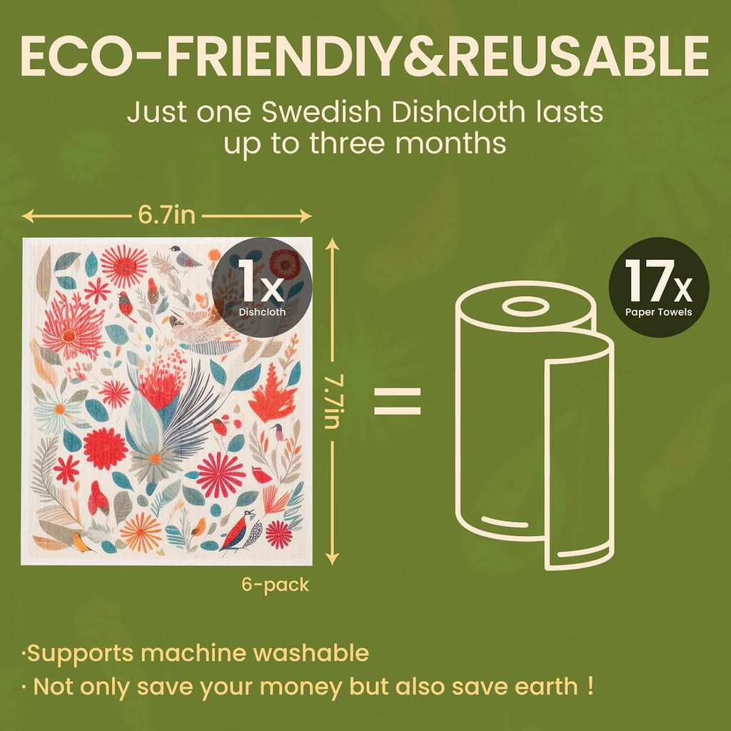 Swedish Dishcloths for Kitchen Reusable 6 Pack Kitchen Towels No Odor Quick-Drying Reusable Paper Towels Reusable