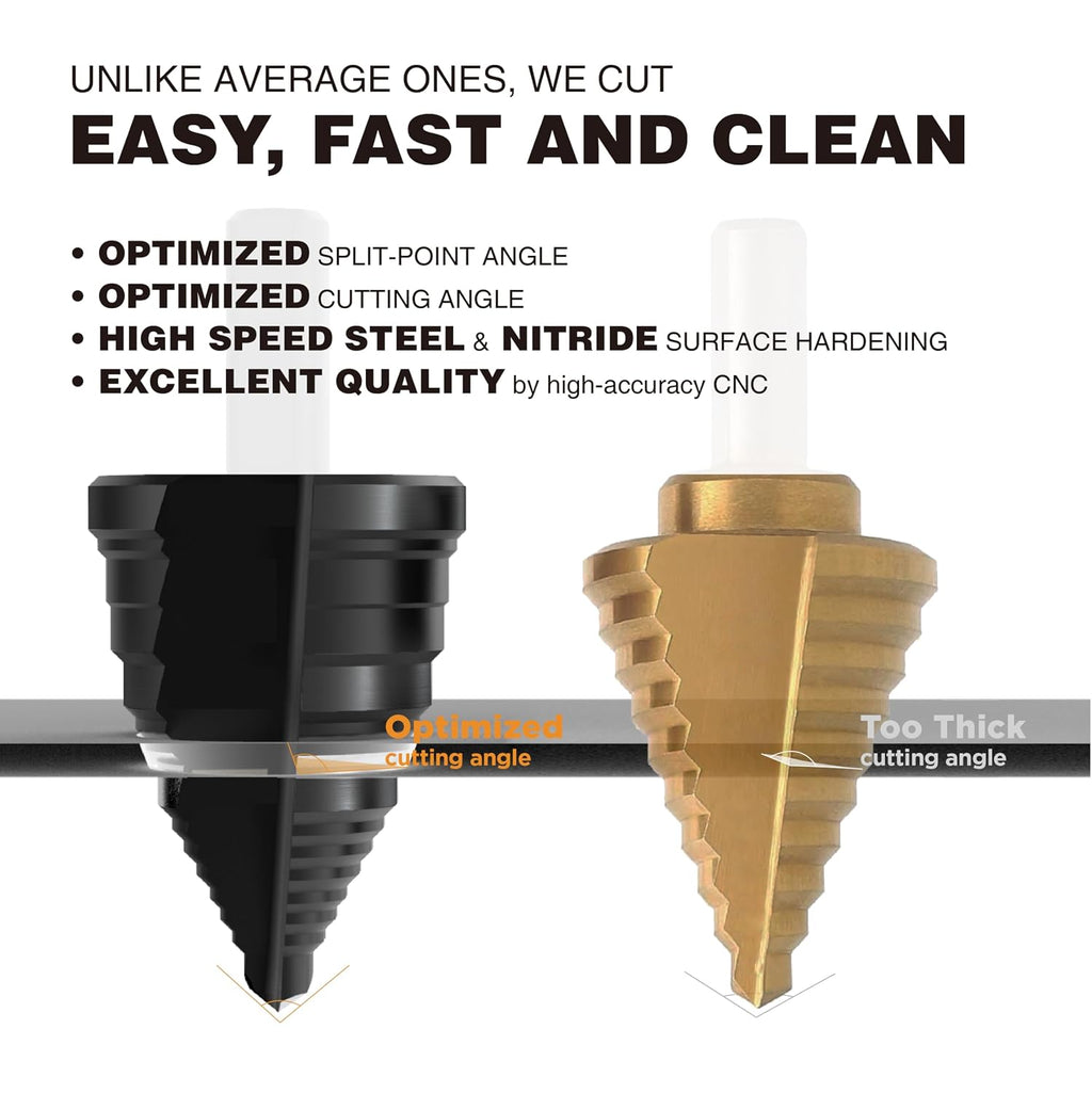 1/4" - 2" HSS Step Drill Bit Unibit for Hole Drilling 10 Sizes