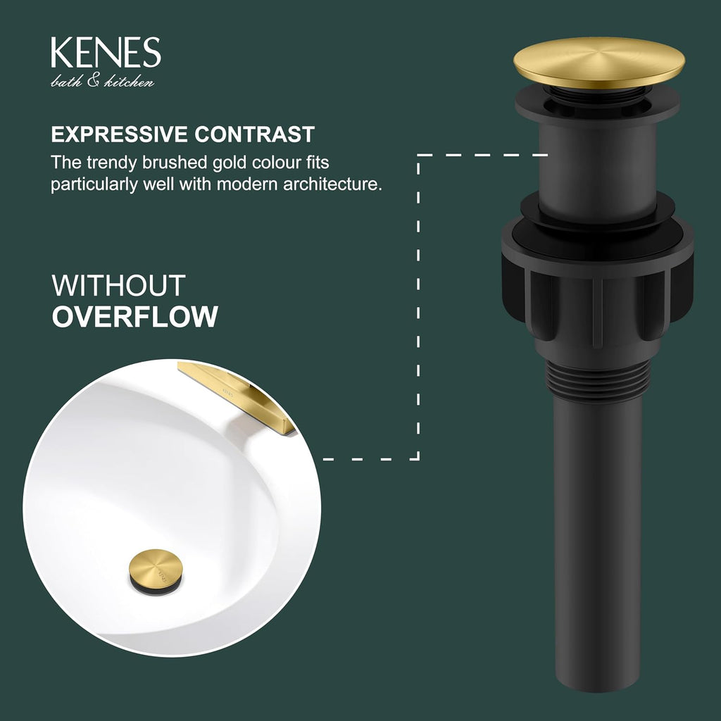Pop Up Bathroom Sink Drain Without Overflow Brushed Gold Pop Up Drain | Bathroom Vanity Sink Drain Assembly, Built-in