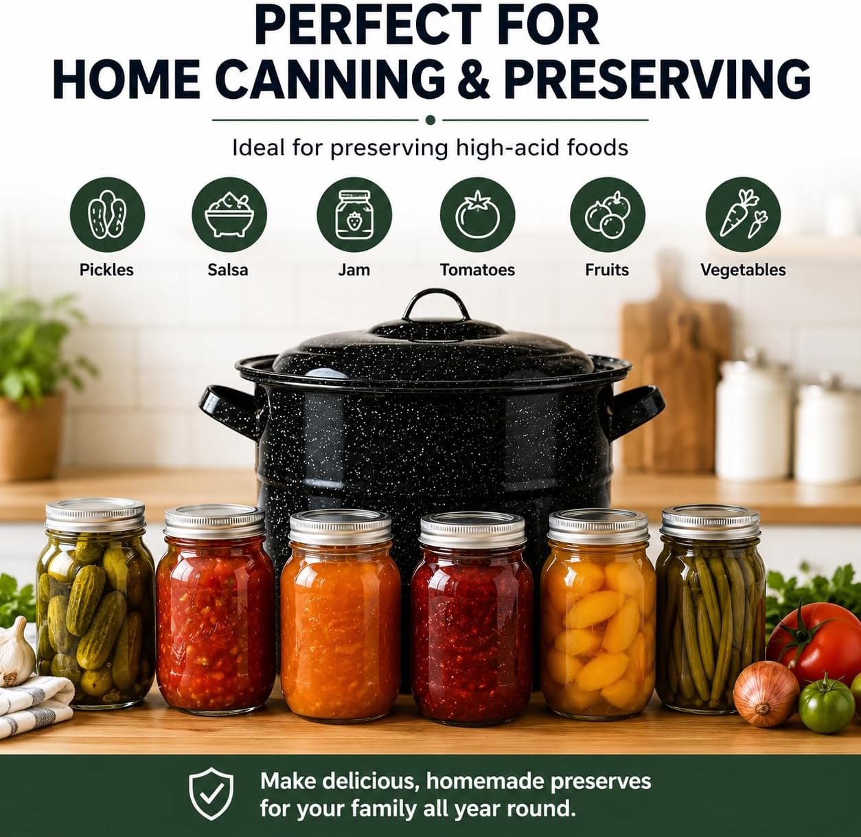 21.5 Quart Water Bath Canner - Large Food Grade Enamel Canning Pot with Rack, Heavy-Duty Canning Supplies for Jam
