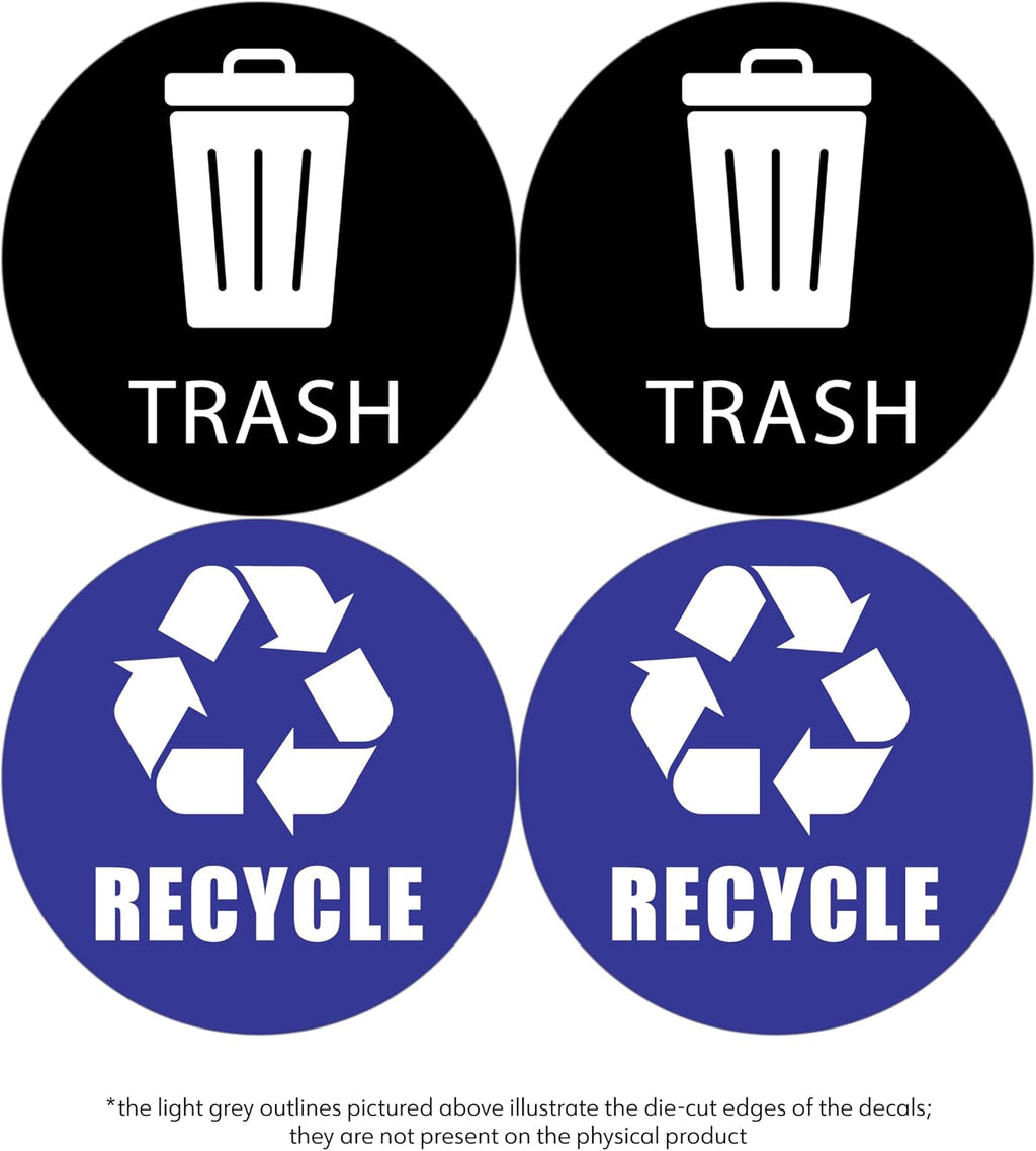 Trash and Recycle Bin Decals – Set of 4 Vinyl Stickers (2 Trash, 2 Recycle), 6-Inch Gloss Finish – Made in USA
