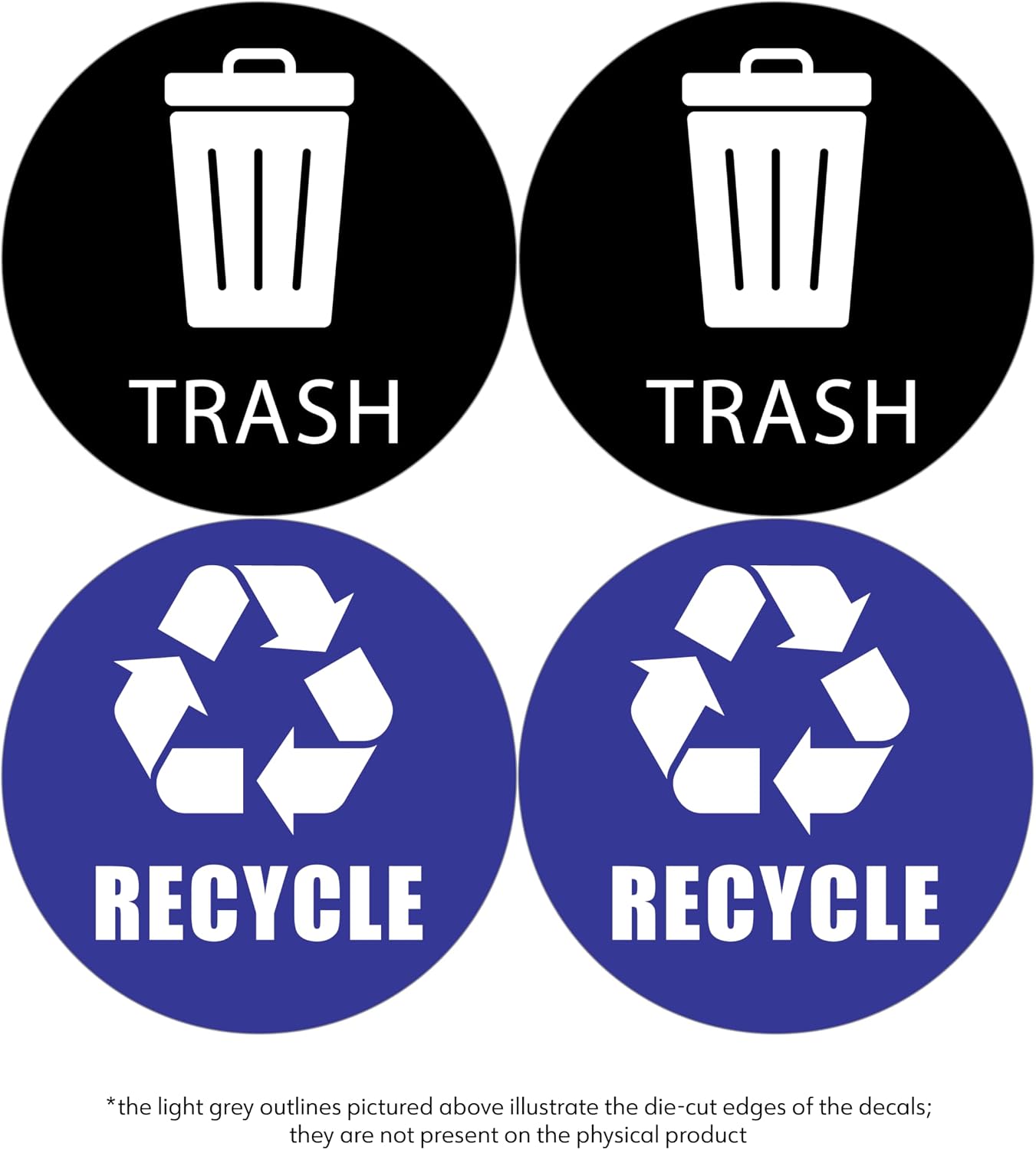Trash and Recycle Bin Decals – Set of 4 Vinyl Stickers (2 Trash, 2 Recycle), 6-Inch Gloss Finish – Made in USA