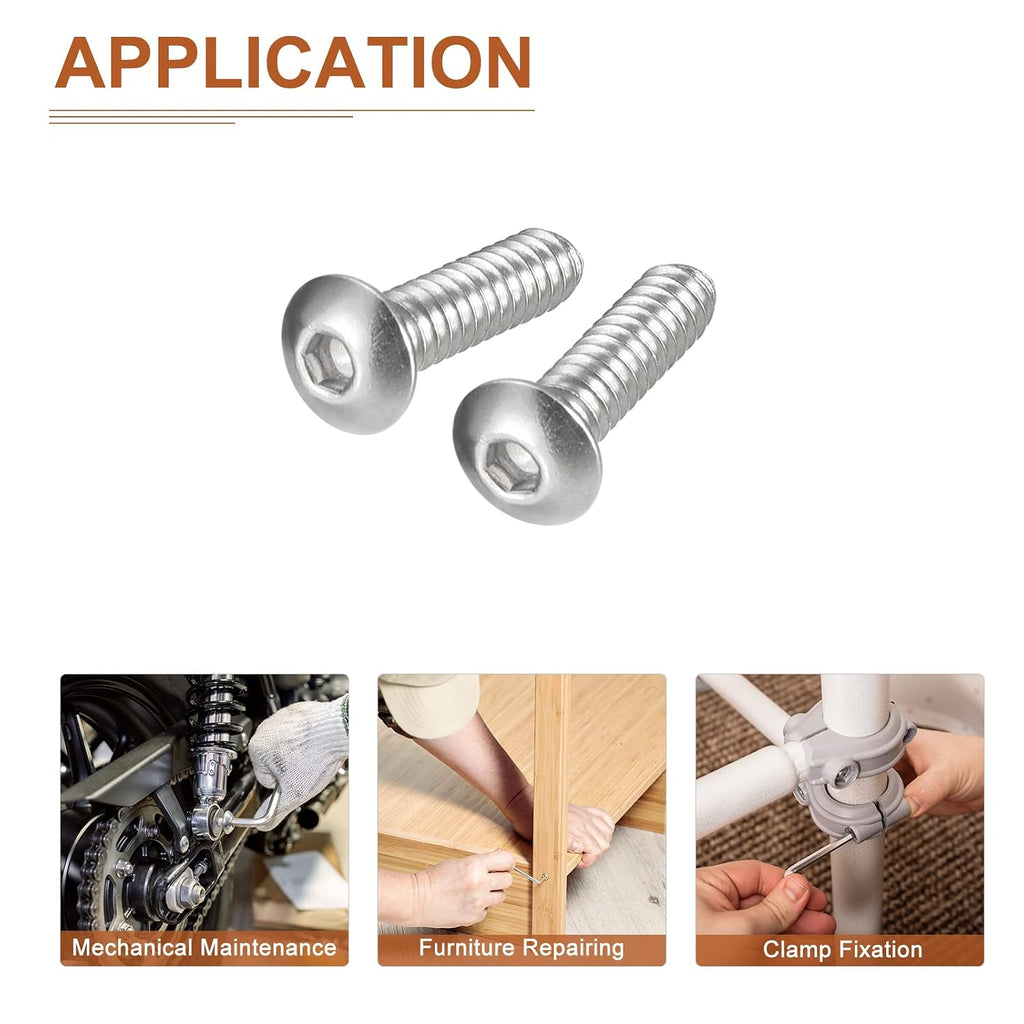 DTGN #6-32x1/2 Button Head Socket Cap Screws - 100Pack - Good for Machine - 304 Stainless Steel 18/8 - Hex Drive Full Thread UNC Fasteners