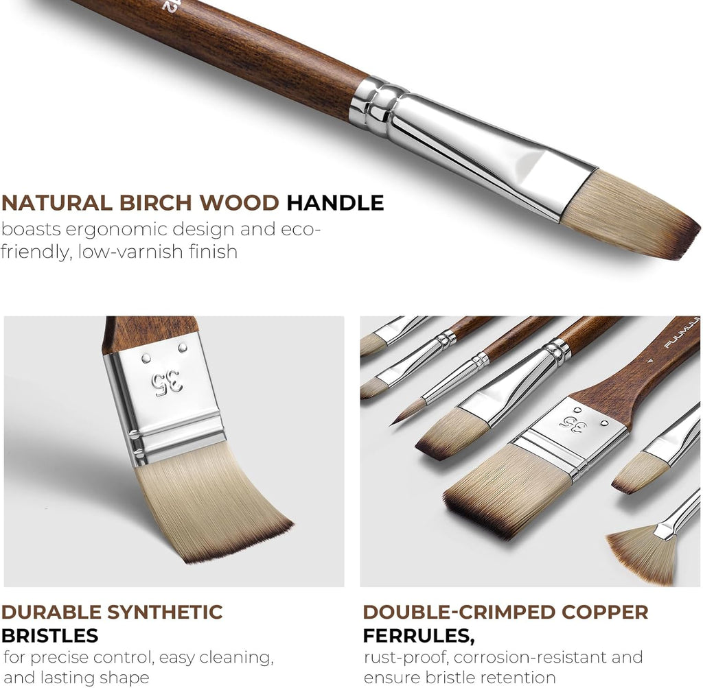 25pcs Paint Brush Set, Professional 9 Shapes with Wide Flat, Filbert, Fan, Dagger, Cat Tongue, Round, Angle, Rigger