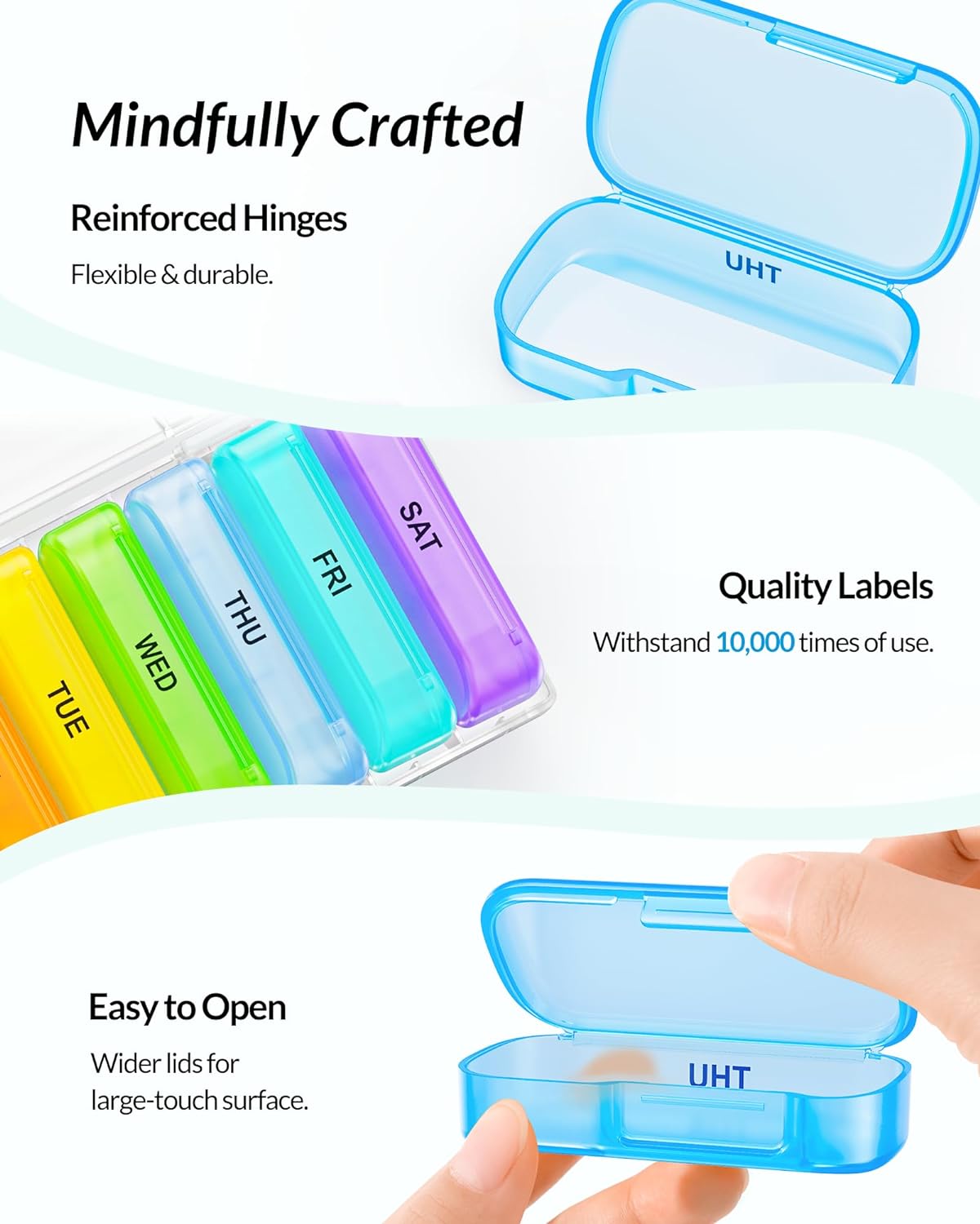 7 Packs Extra Large Pill Organizer, Portable Pill Box 7 Day for Pocket, Purse, Weekly Pill Case with Dual-Protection