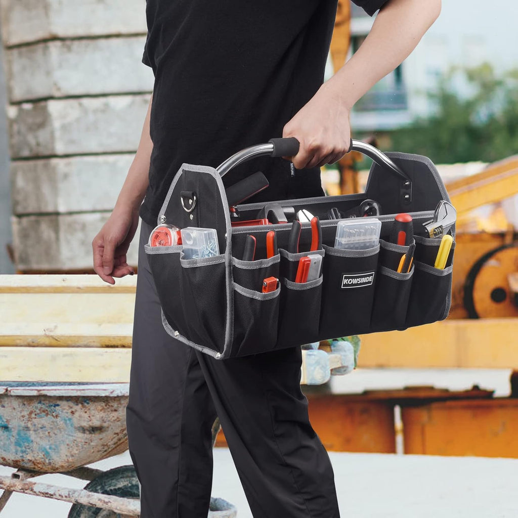 16 Inch Tool Bag, Electrician Tool Bag, Open Top Tool Bags, 26 Pockets Can Hold Many Tools, Steel Handle and