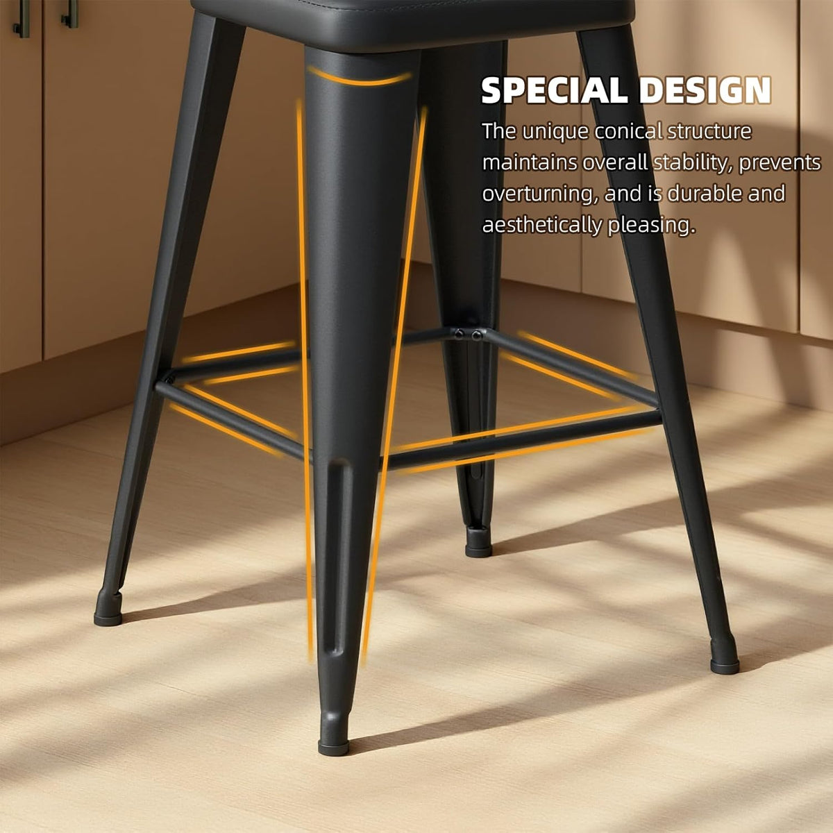 Bar Stools Set of 4, 26" Counter Height Bar Stools Backless, Upholstered Bar Stools with Metal Legs for Kitchen