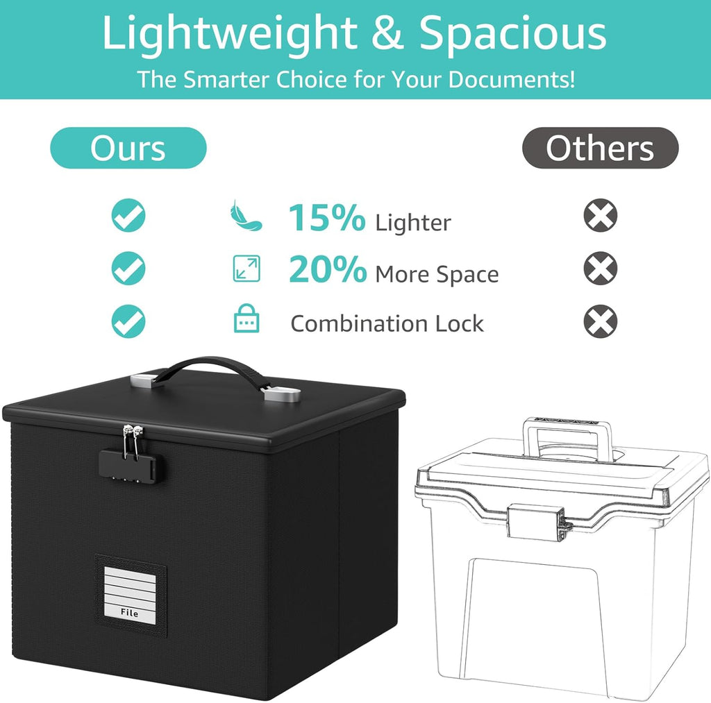 Fire Proof File Box for Documents - Portable Fireproof Document Organizer Box with Handle Waterproof Safe Locking