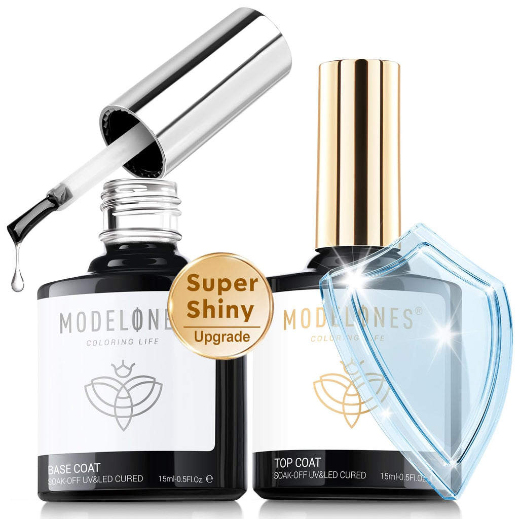 Gel Top Base Coat Set 15ml 2026 Upgrade No Wipe Super Shine | Clear Glossy Gel Polish Acid Free Shiny for Press Ons