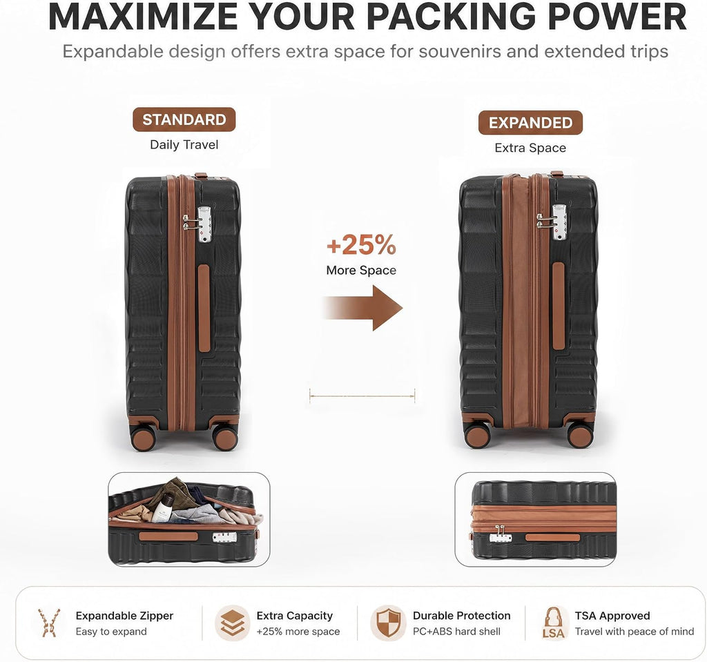 5 Piece Luggage Set Expandable Hardside, 20/24/28in Suitcases with Matching Travel Bags, 22x14x9 Airline Approved