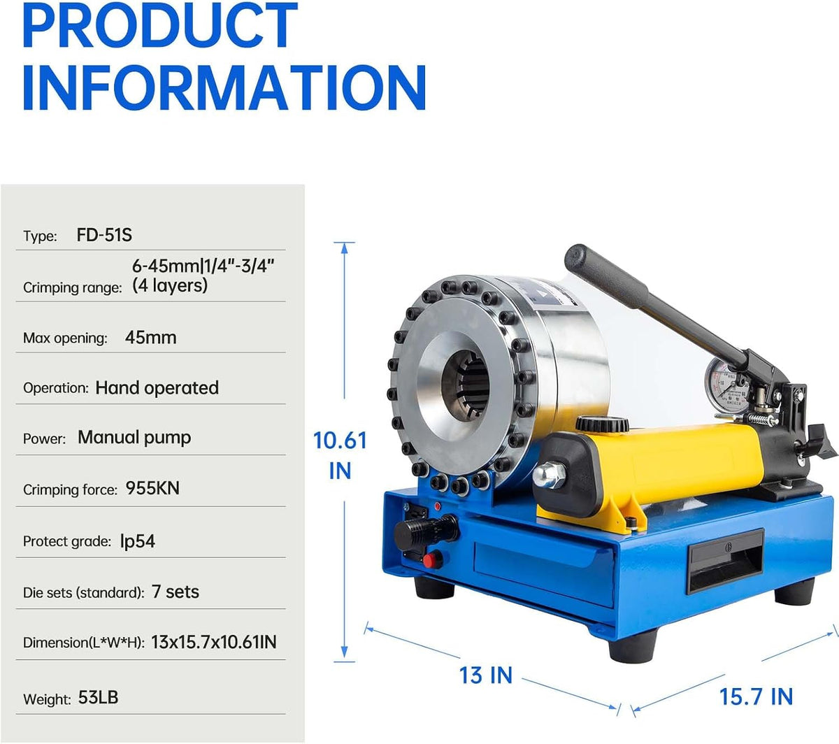 Hydraulic Hose Crimper with 8 Sets Dies