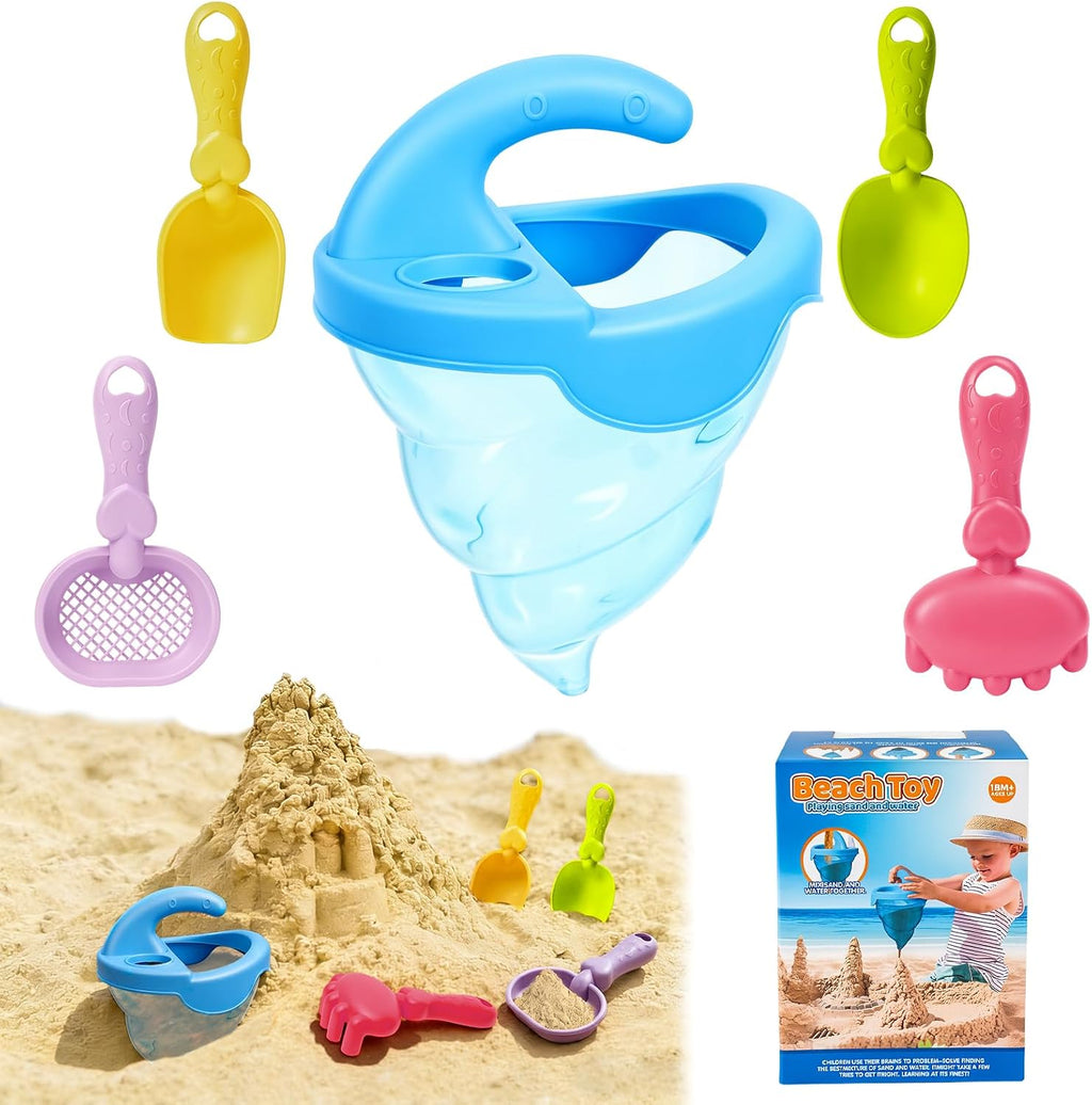 Beach Toys for Kids, 5Pcs Sand Spilling Funnel,Set with Shovel Rake Siftersand Spoon,Outdoor Sandbox Toys for