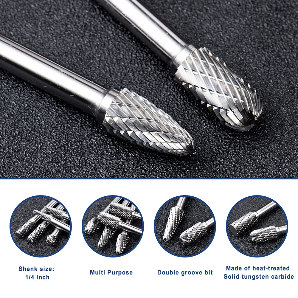 1/4" Shank 10pcs Double Cut Solid Carbide Rotary Burr Set
