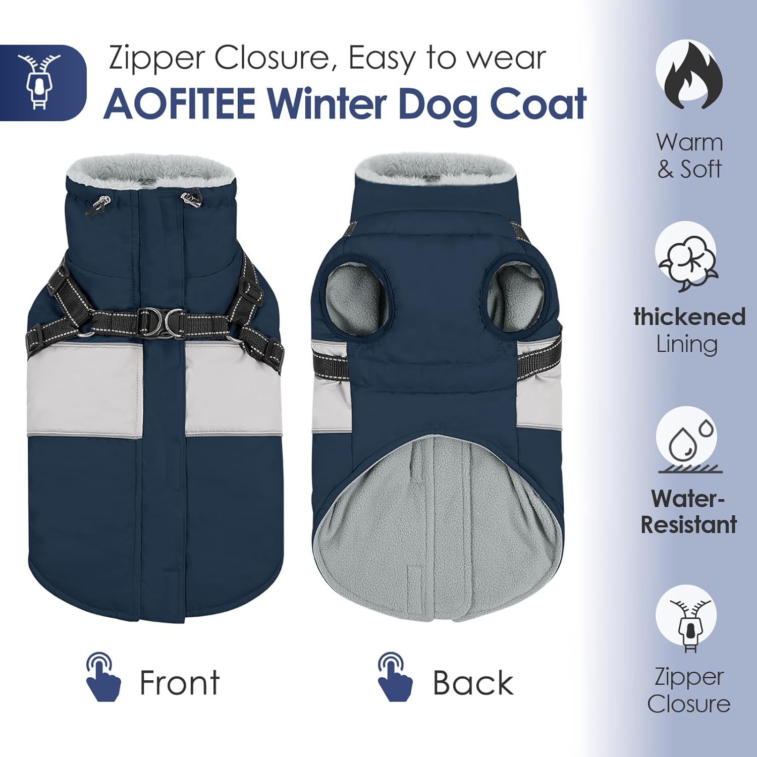 Dog Coat, Large Dog Jacket, Dogs Coat with Harness Built in, Reflective Waterproof Dogs Jackets Winter with Furry