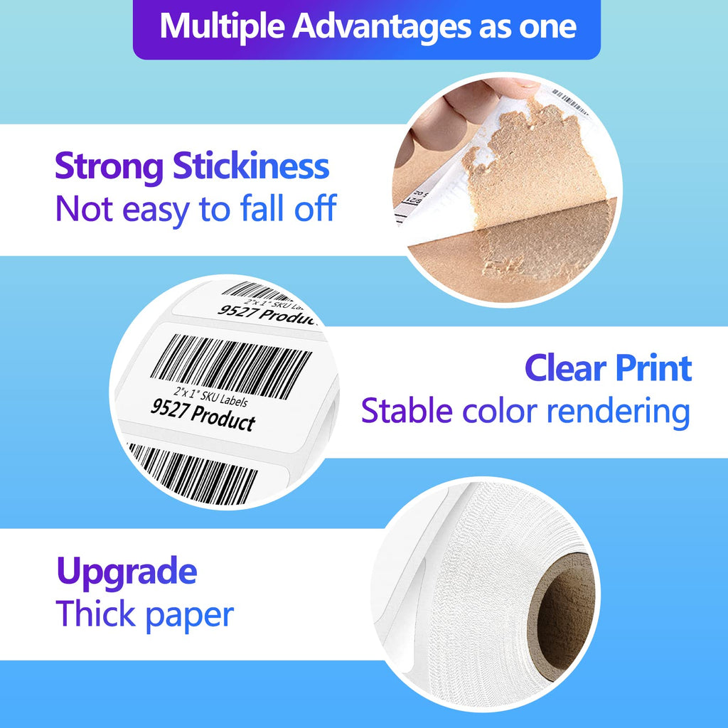 2" x 1" Sticker Labels, 12,000 Direct Thermal Labels, 12 Rolls