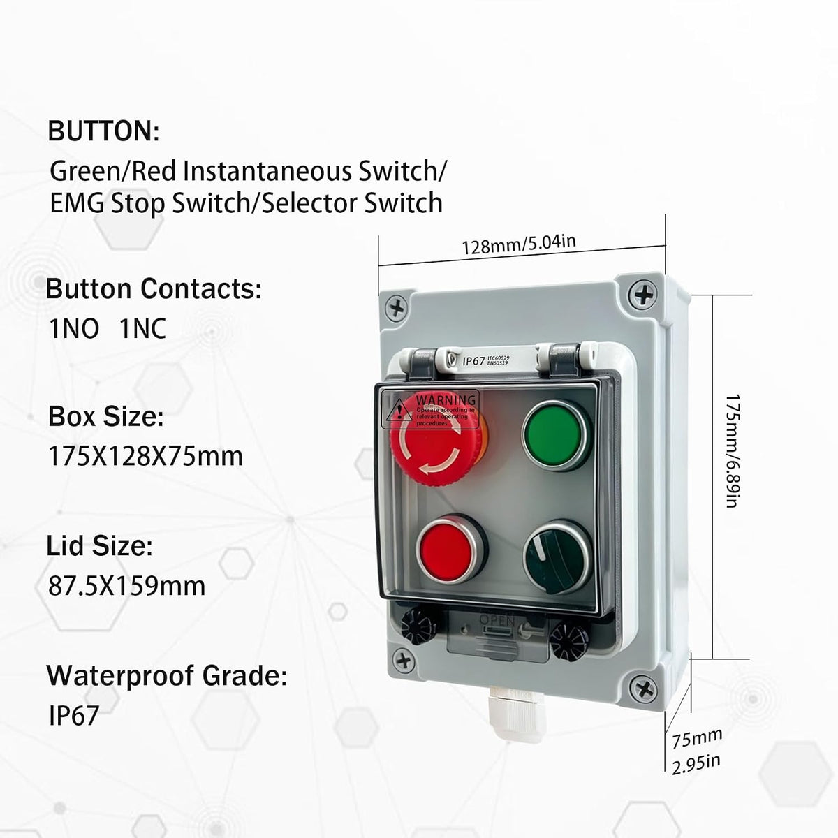 IP67 Efficient Waterproof Emergency Stop Button Box,22mm 4-Buttons Start Stop Control Station, Dustproof Anti-Misoperation Push Button Switch with Cover for Industrial Workshop Outdoor Use