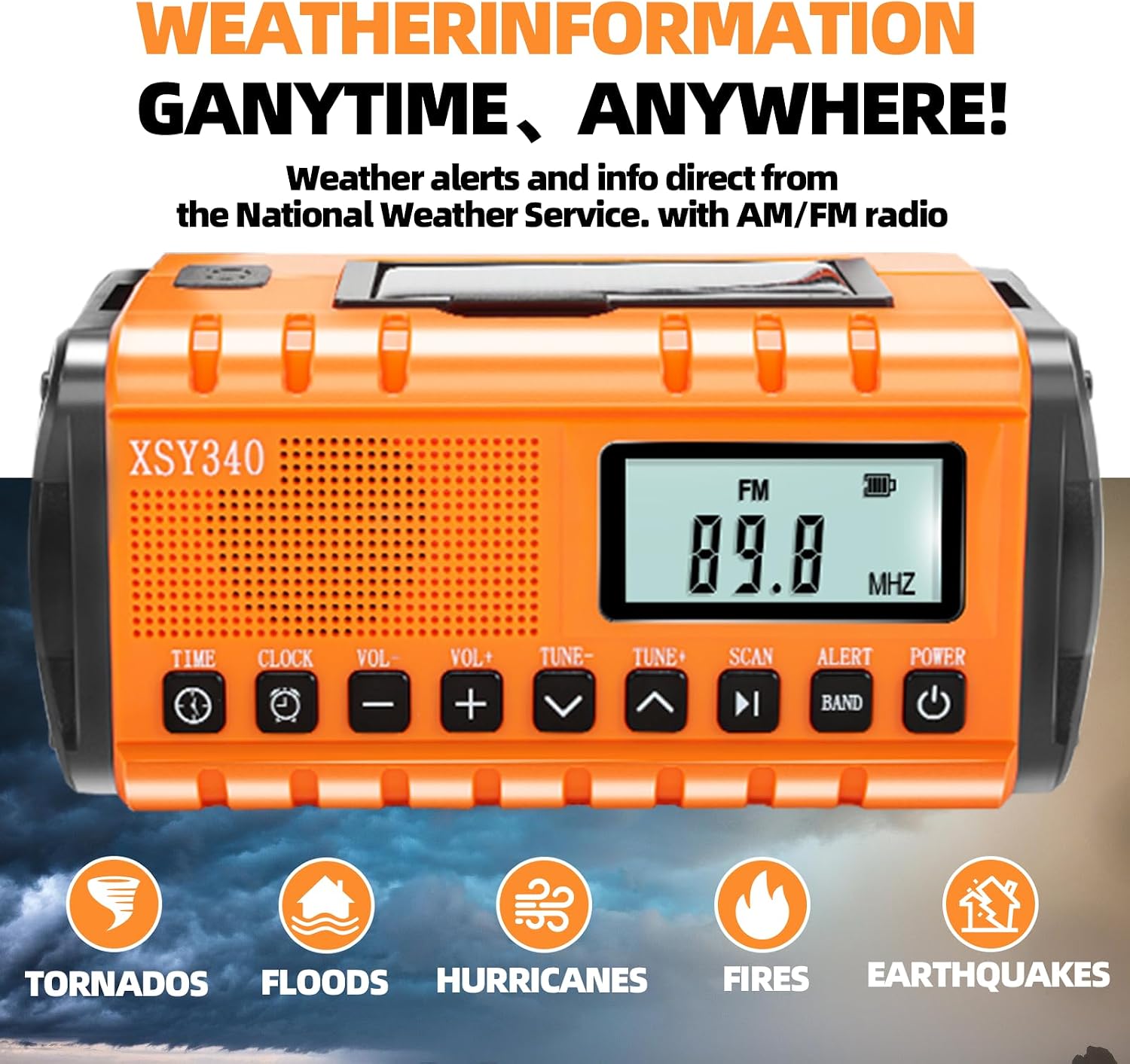 10000mAh Emergency Radio with NOAA Weather Portable Solar Powered Hand Crank AM/FM Survival Digital Display