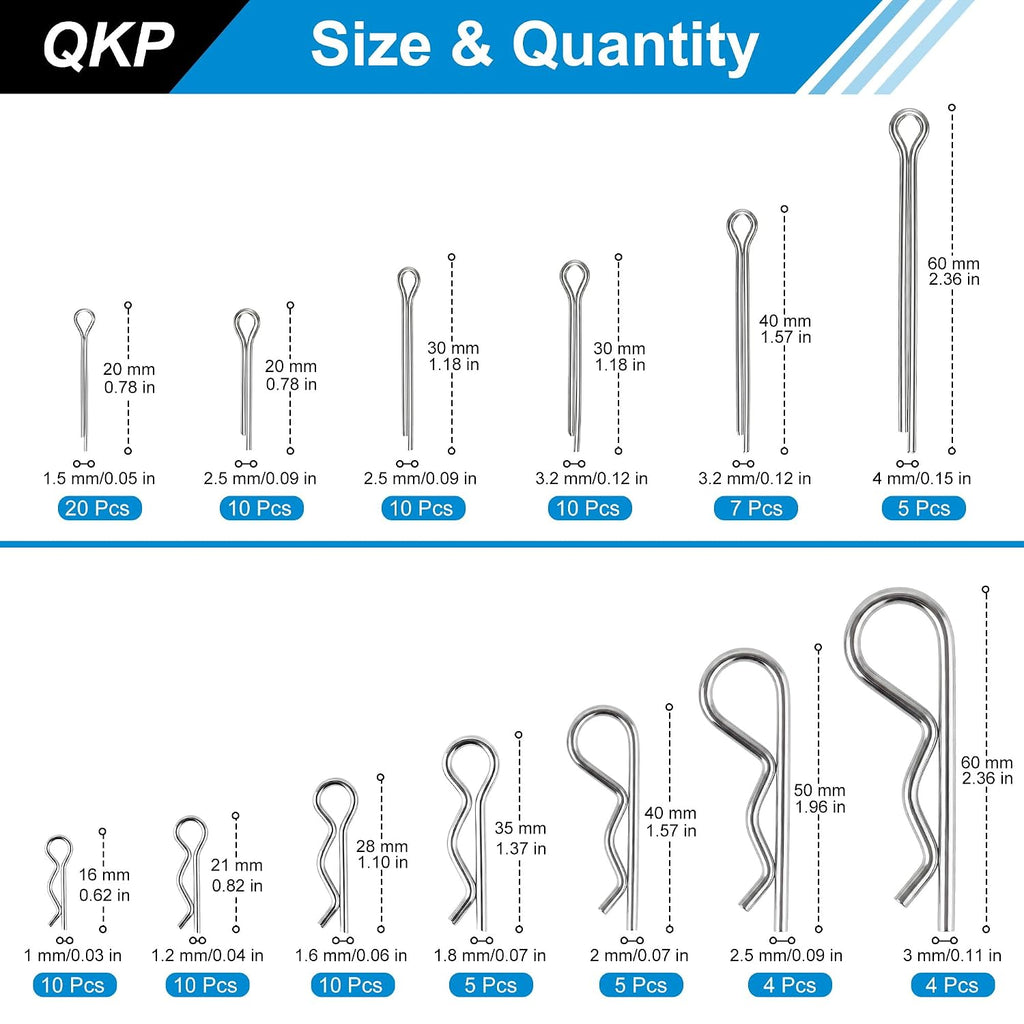 QKP 110Pcs Hardware Pins Assortment Kit, Zinc Plated