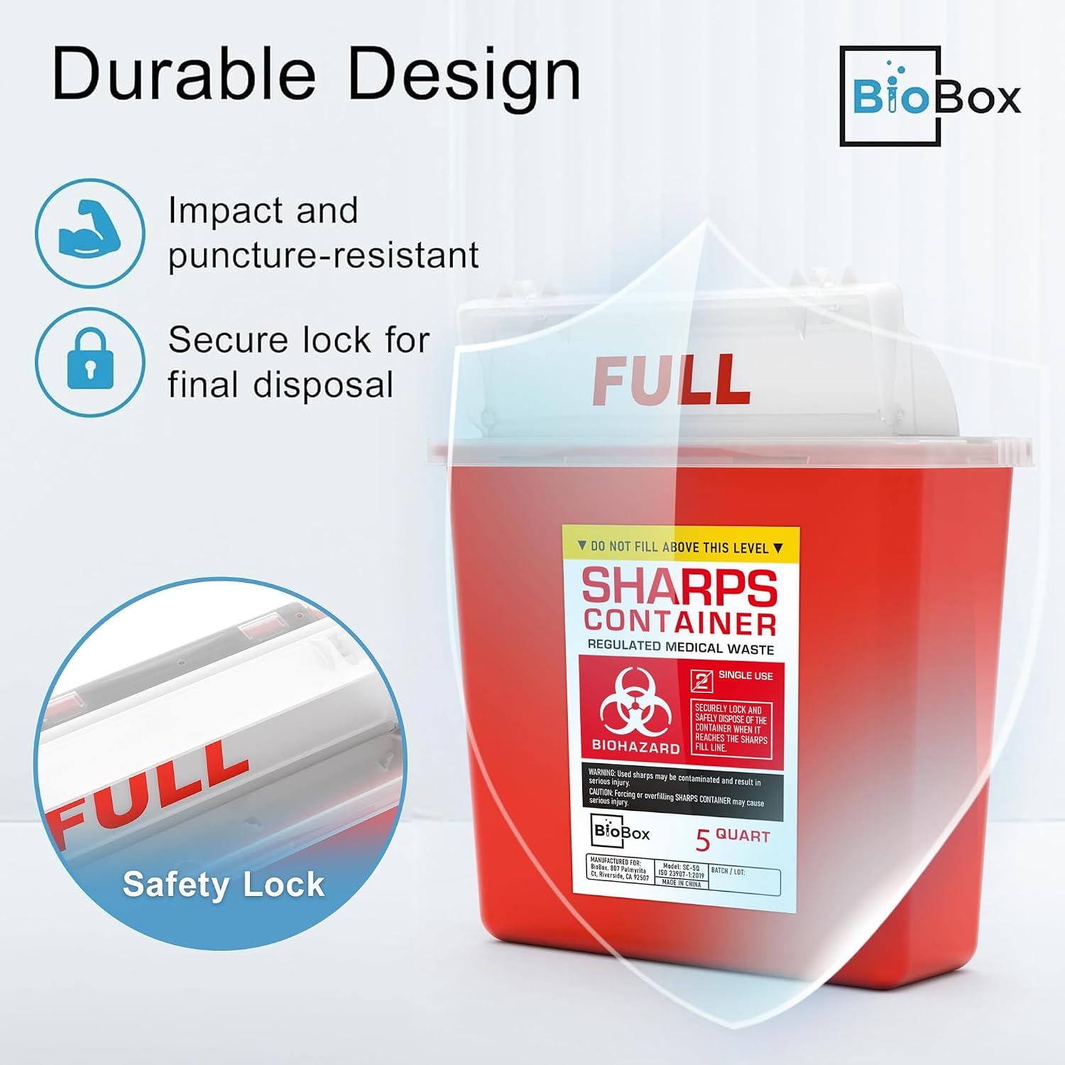 Sharps Container - Large Sharps Containers for Home Use, Needle Disposal | 5 Quart (Pack of 1), Wall Mount