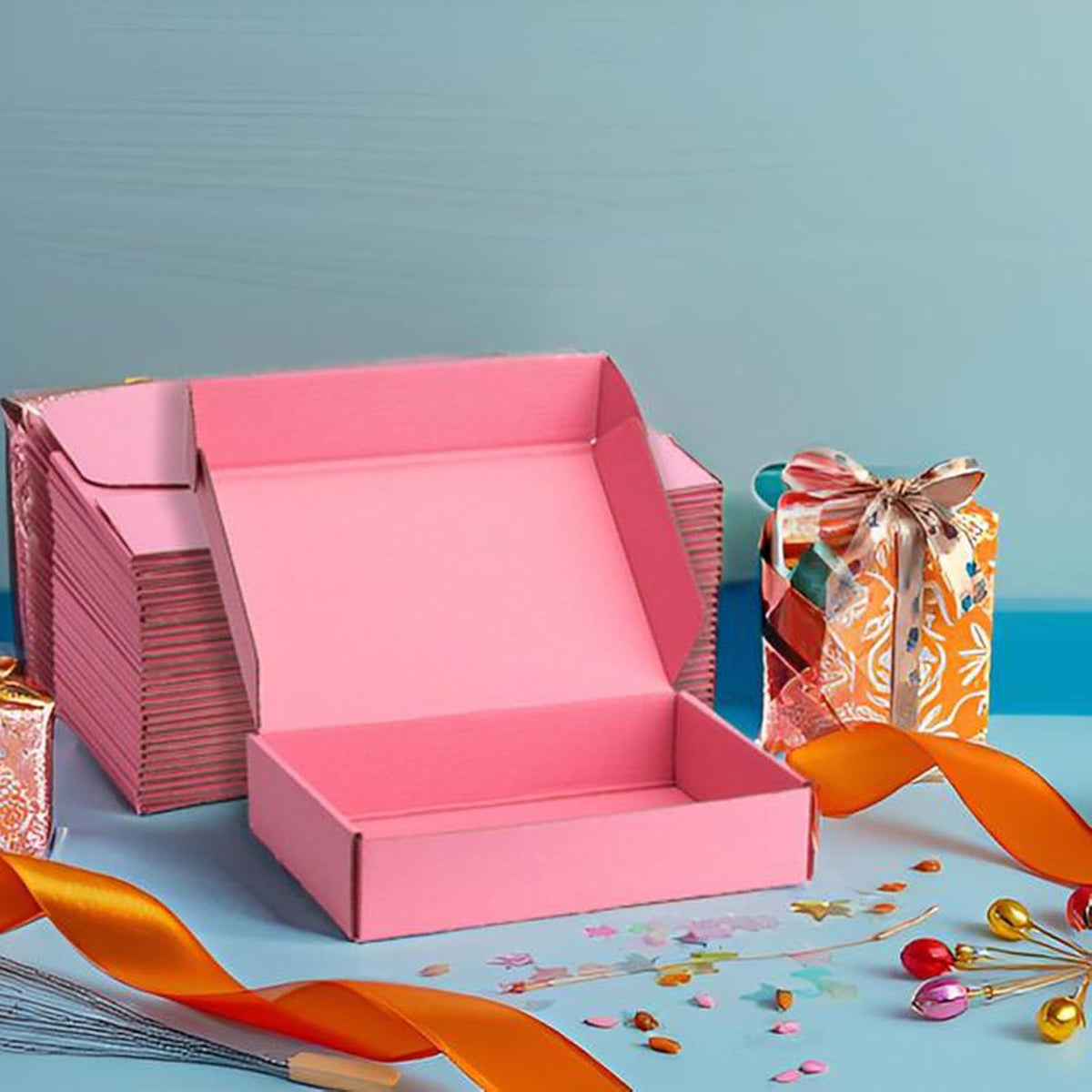 Pink Shipping Boxes 13x10x2 Inches, 20 Pack