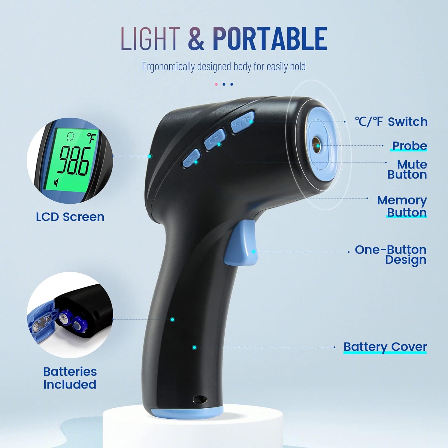 Forehead Thermometer for Adults and Kids, Digital Infrared Thermometer with Fever Alarm, Fast Accurate Results, Easy