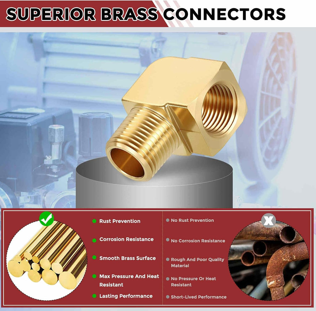 4 Pack 90° 3/8" FNPT to 3/8" MNPT Solid Brass Barstock Street Elbow