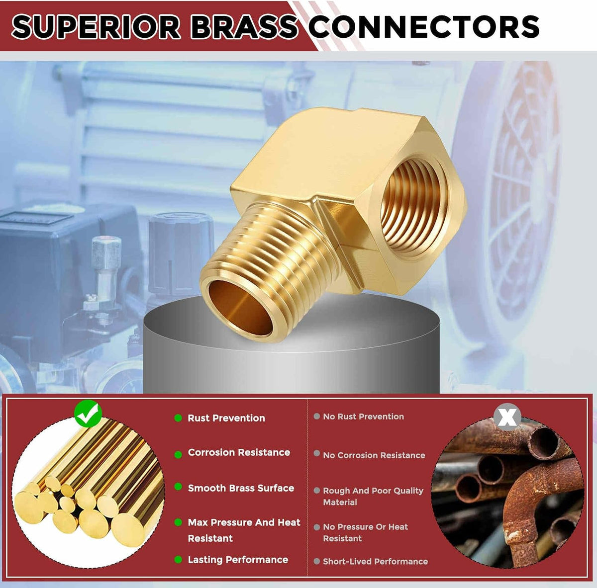 4 Pack 90° 3/8" FNPT to 3/8" MNPT Solid Brass Barstock Street Elbow