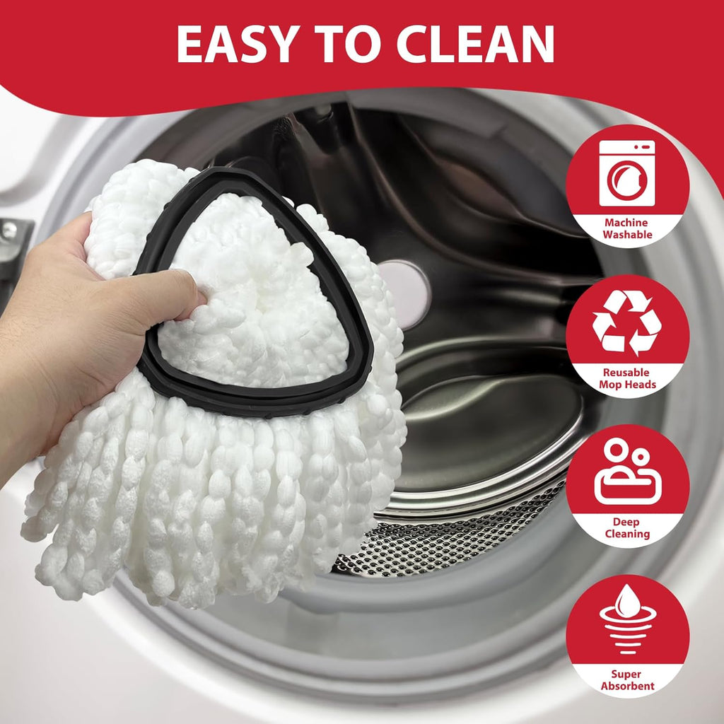 Spin Mop Replacement Set for O-Ceda EasyWring 1-Tank System, Includes 2 Microfiber Mop Heads, 1 Adjustable Spin Mop