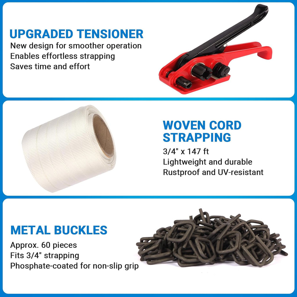 3/4" x 147' Woven Strapping Kit with Tensioner by LOCXVE