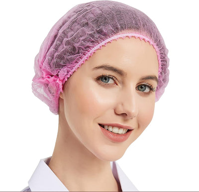 100 Pack Pink Disposable Hair Nets Bouffant Caps for Women, 21"