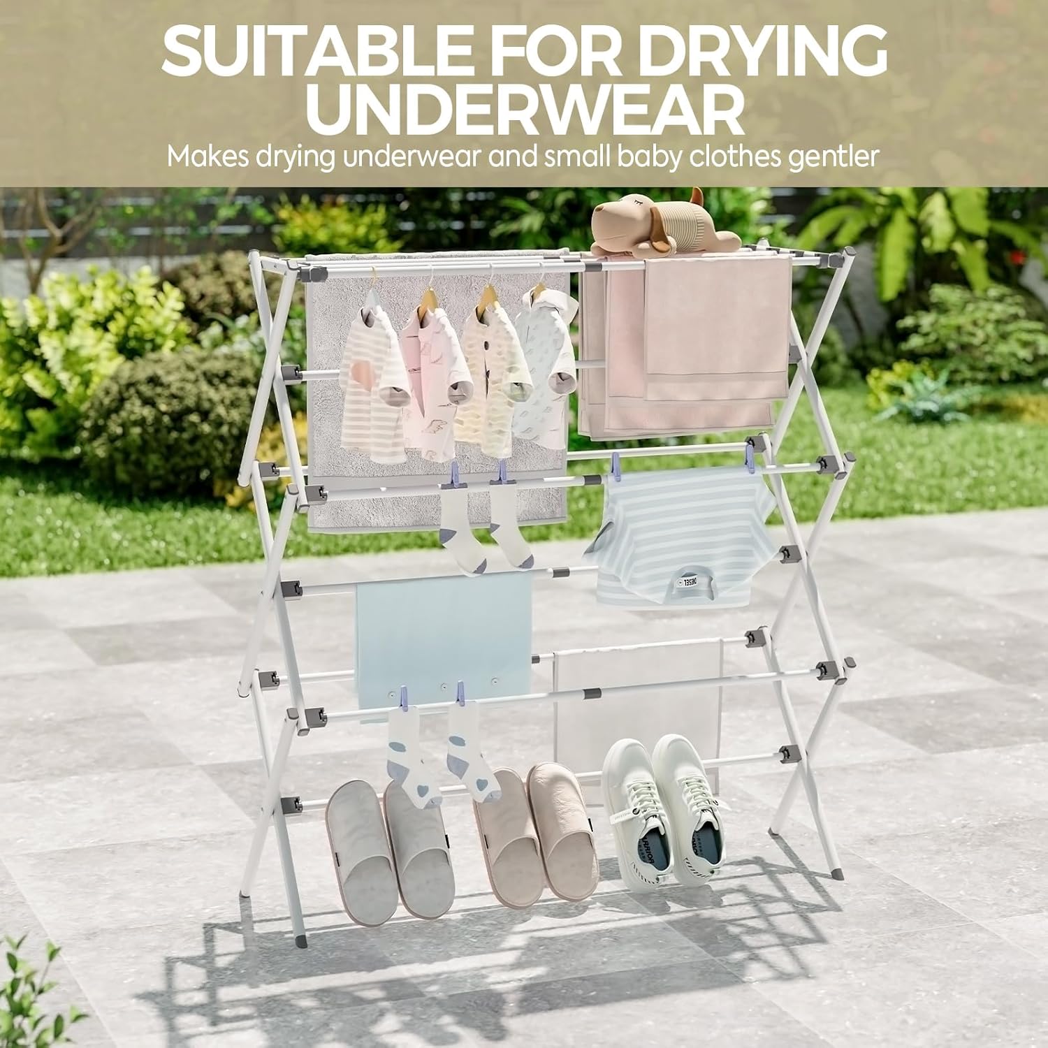 Extra Large Clothes Drying Rack, 14.57" D × 44.88" H | Foldable & Extendable, Adjustable Size (20.87"-35.43"L)