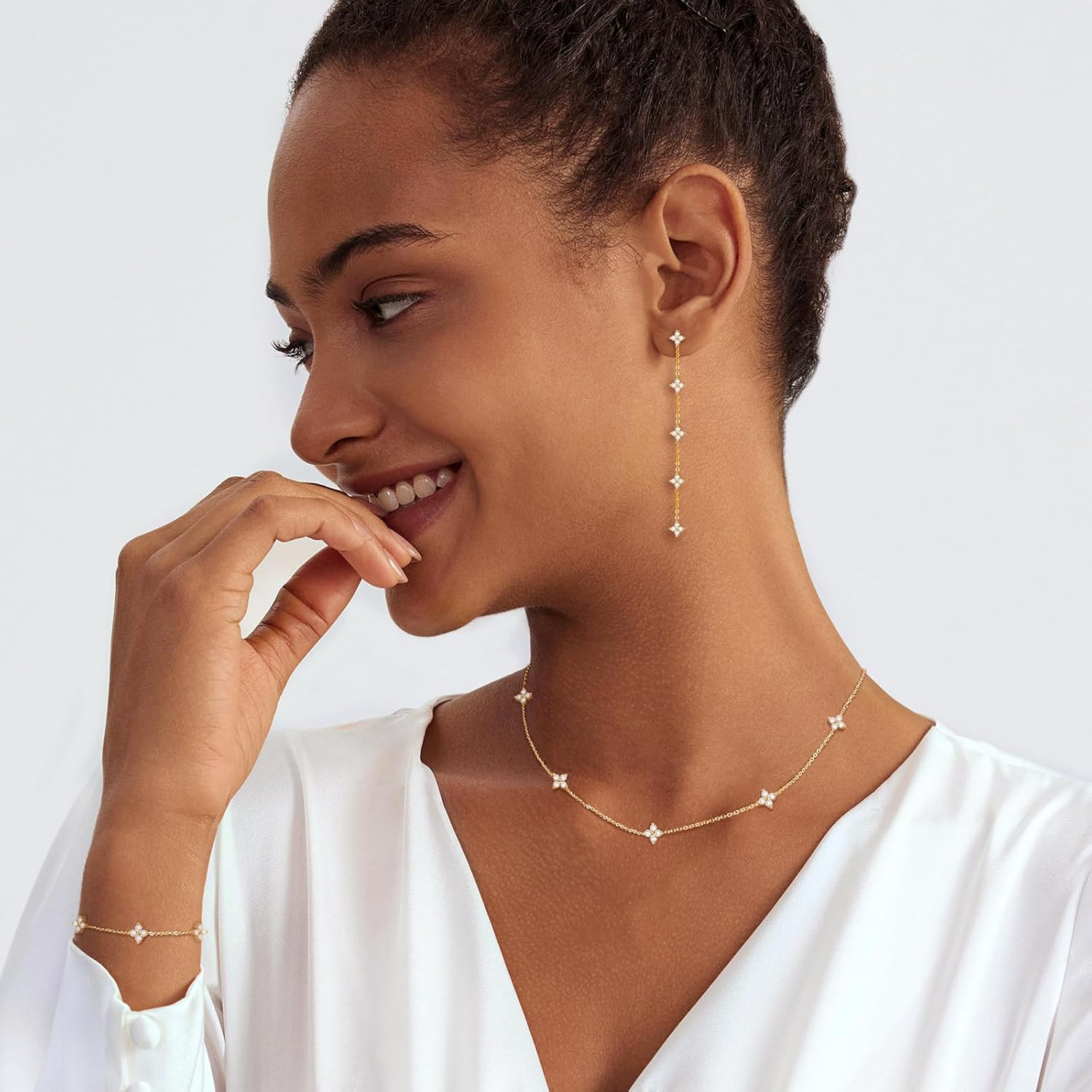 Tennis Necklace Bracelet for Women, Dainty Sterling Sliver Choker Necklace Crystal Link Bracelet Stud Earrings for
