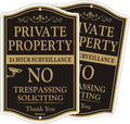 Large Private Property No Trespassing Sign, 2-Pack 12" x 18" No Soliciting 24 Hour Surveillance Yard Signs