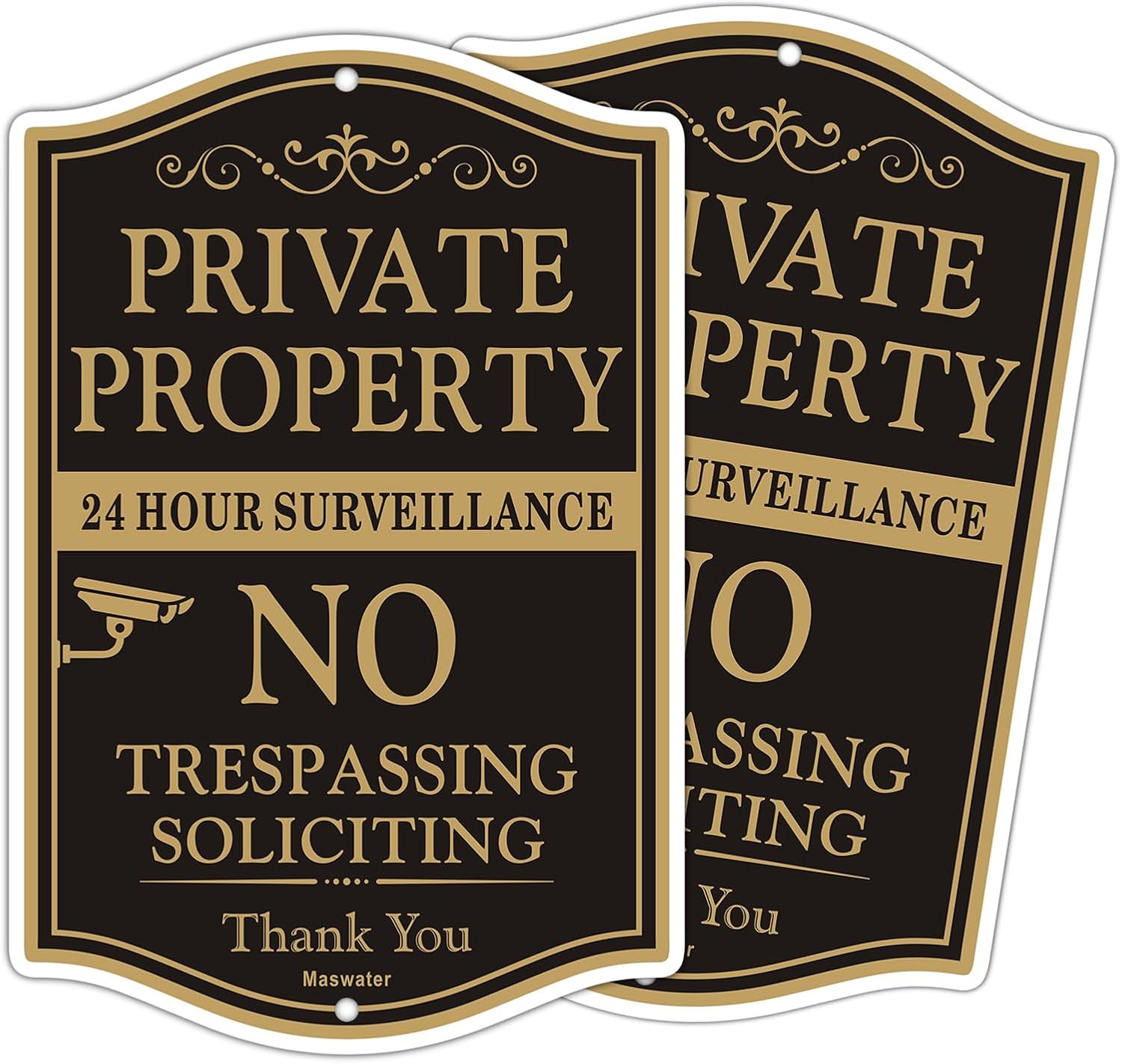 Large Private Property No Trespassing Sign, 2-Pack 12" x 18" No Soliciting 24 Hour Surveillance Yard Signs