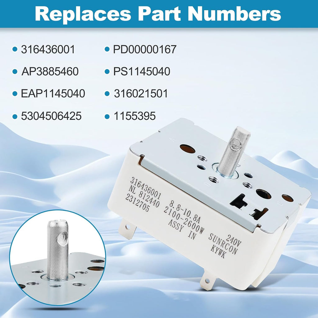 316436001 Surface Burner Control Switch, Fits for Frigidaire, for Kenmore