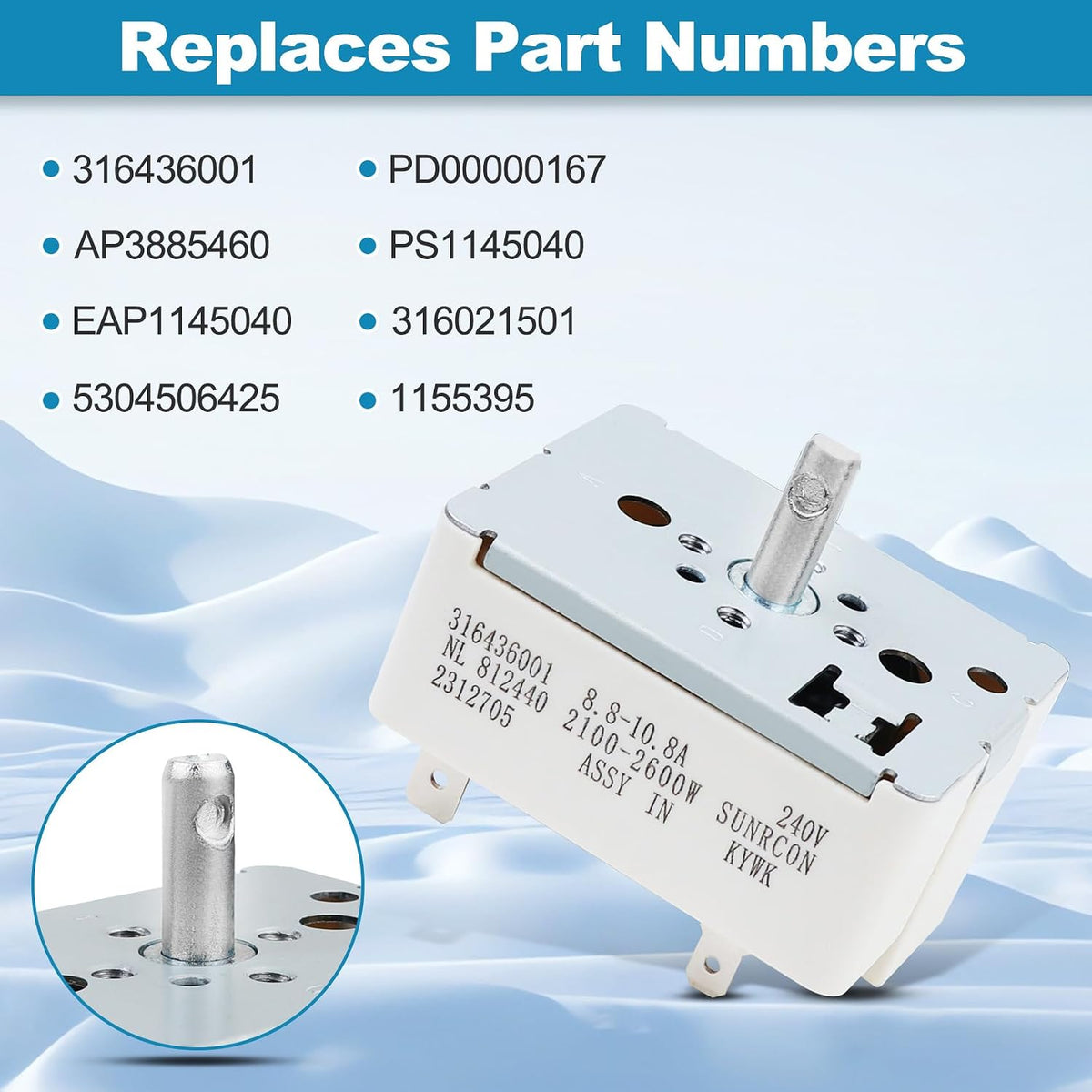 316436001 Surface Burner Control Switch, Fits for Frigidaire, for Kenmore