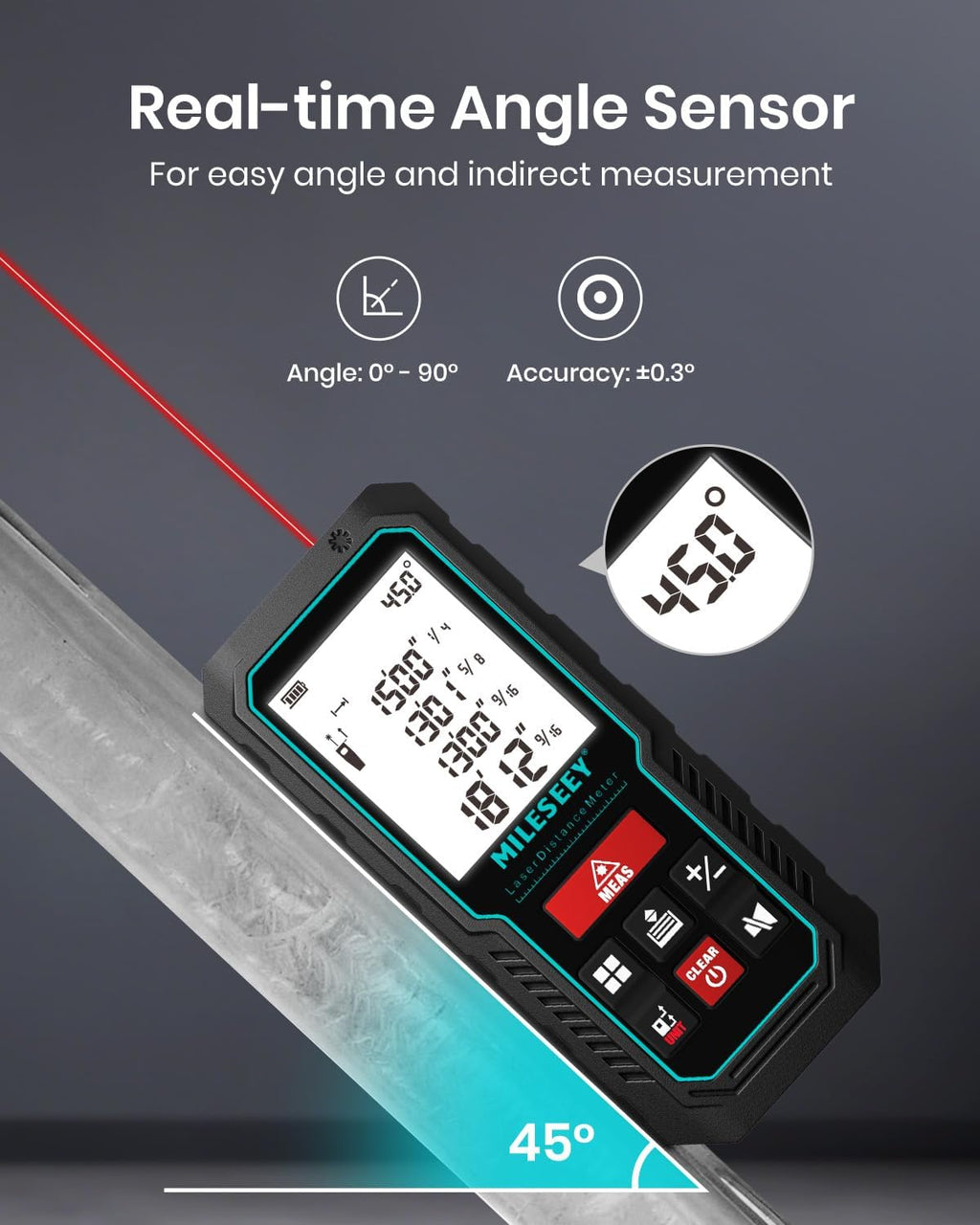 Laser Measure Device, MiLESEEY 393ft Digital Laser Tape Measure with Upgrade Electronic Angle Sensor, 2mm Accuracy