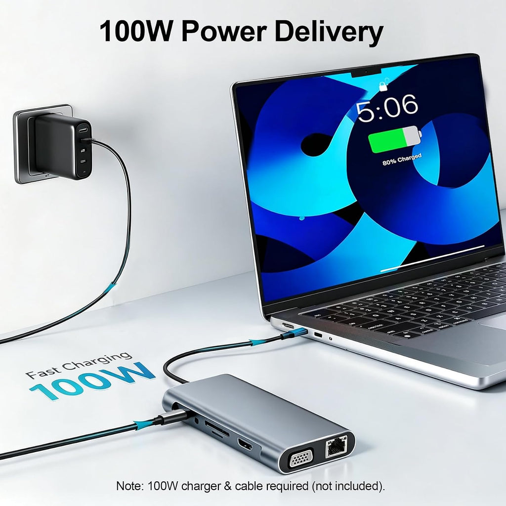 USB C Hub Multiport Adapter, 11 in 1 USB C Docking Station with 4K HDMI, 1080P VGA, 100W PD, USB 3.0, RJ45 Ethernet