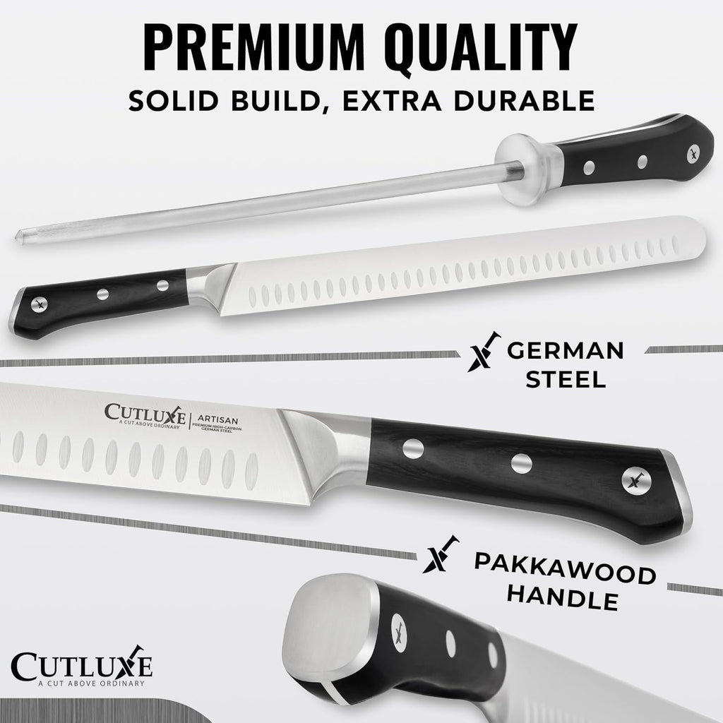 Butcher Knife Set, Brisket, Breaking & Boning Knife with Honing Rod