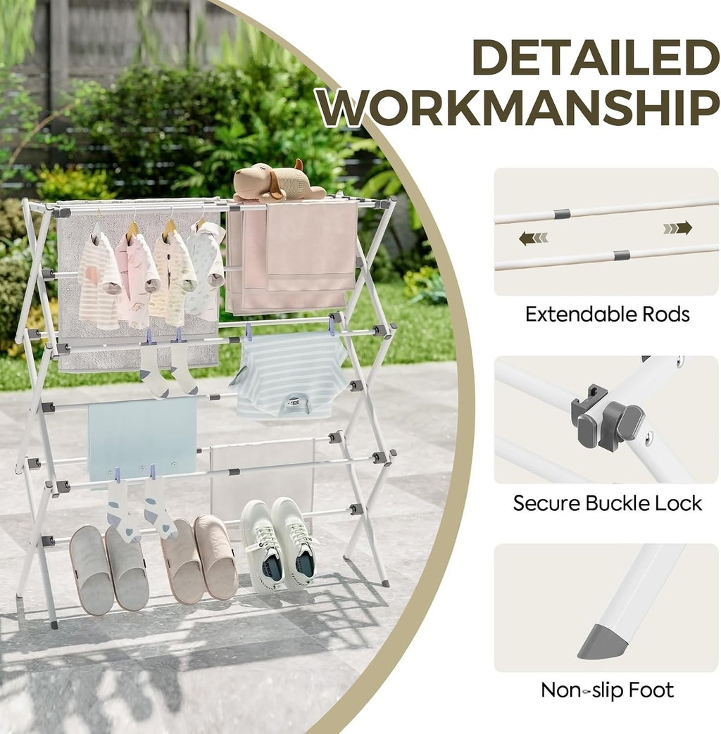 Extra Large Clothes Drying Rack, 14.57" D × 44.88" H | Foldable & Extendable, Adjustable Size (20.87"-35.43"L)