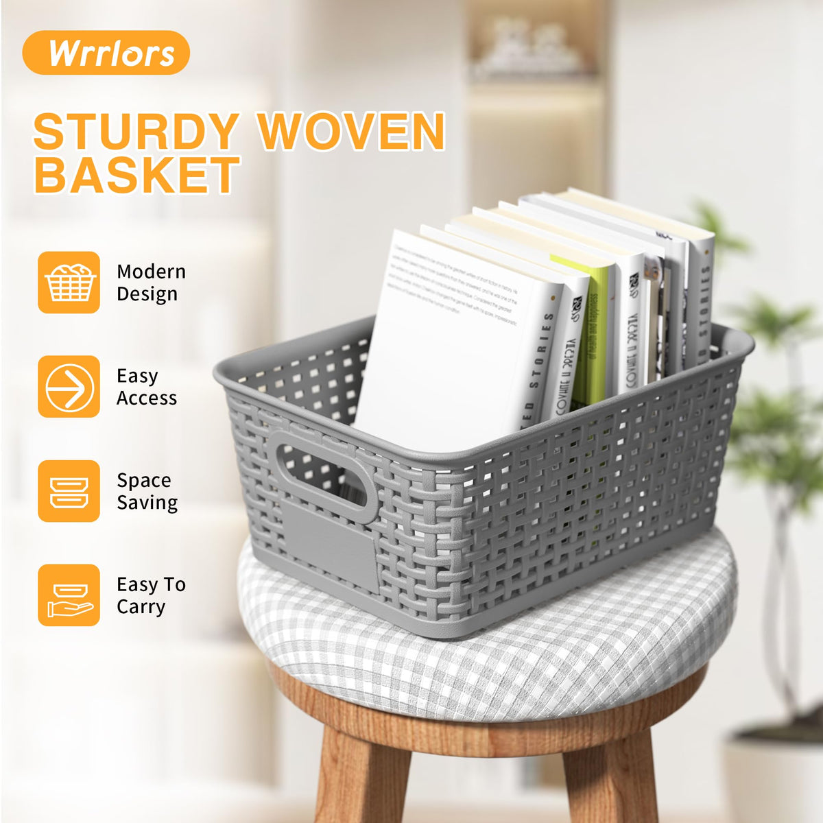 8 Pack Plastic Storage Baskets,Gray Stackable Storage Bins