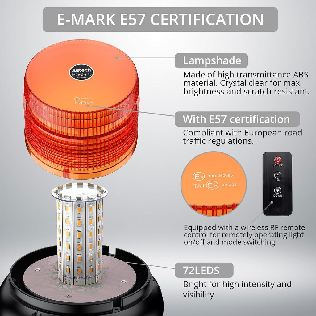 72 LED Remote Strobe Light Rechargeable Magnetic Emergency Flashing Warning Lights with 6 Flash Modes & IP65