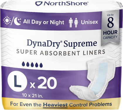 DynaDry Supreme Heavy-Duty Incontinence Liners, Large, 20 Count