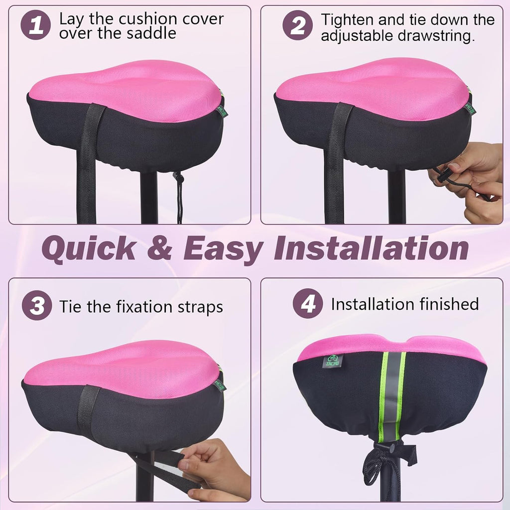 Zacro Bike Seat Cushion - Gel Padded Cover for Men Women Comfort, Extra Soft Exercise Bicycle Compatible with Peloton, Stationary or Cruiser Seats